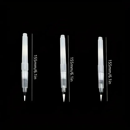 3Pcs Refillable Water Brushes - Fine Tip for Watercolor, Lettering & Calligraphy | Portable Travel Art Supplies