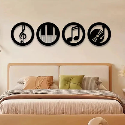 4 Pcs Wood Wall Art Decor, Musical Note, Piano Silhouette, Gifts for Music Lovers, Birthday Presents for KTV, Recording Studi