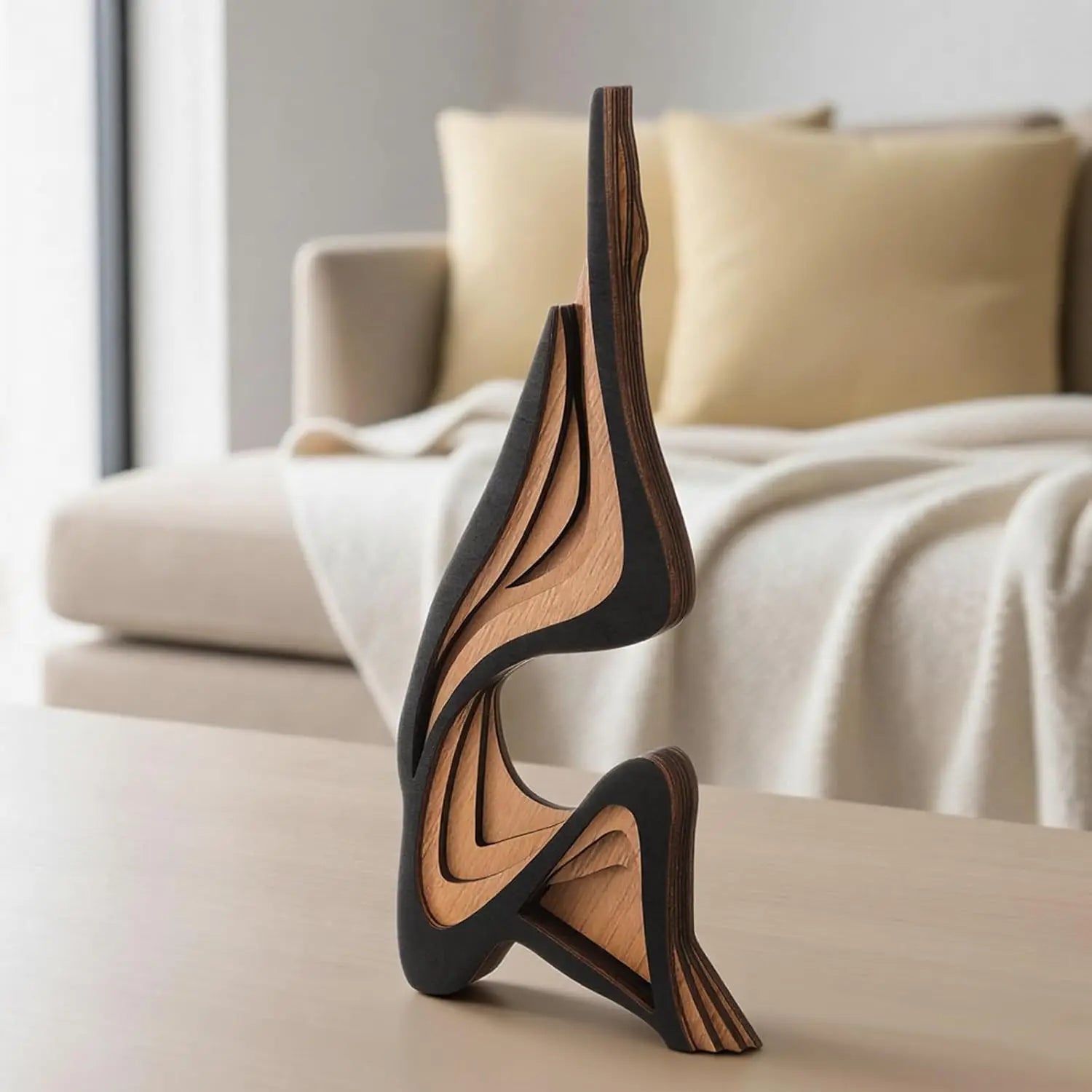 Wooden Sculpture Art Decorative Figurine, Minimalist Irregular Shape Home Decoration, Unique Curved Wood Carving Ornament