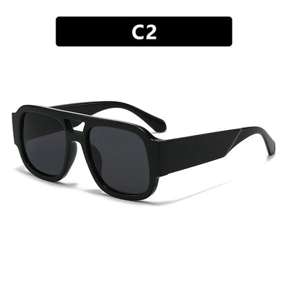 Fashion Double Bridges Square Sunglasses Women Candy Color Retro Wide Legs Men Sun Glasses Shades UV400 - C2 Black Gray