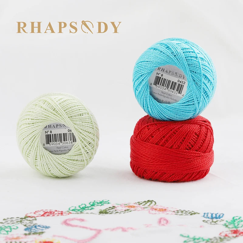Rhapsody Size #8 Pearl Cotton Crochet Thread Embroidery Craft Needle Cross Stitch Egyptian Cotton Mercerized 12 Balls Set