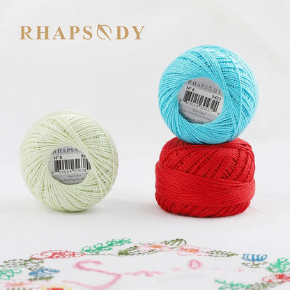 Rhapsody Size #8 Pearl Cotton Crochet Thread Embroidery Craft Needle Cross Stitch Egyptian Cotton Mercerized 12 Balls Set
