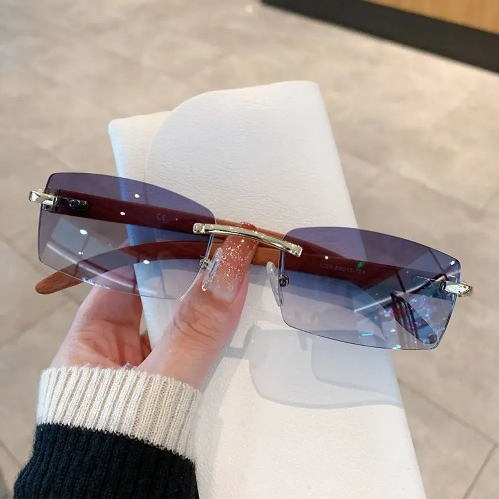 Trendy Punk Sunglasses Rimless Rectangle Sun Glasses for Men Women Fashion UV400 Driving Shades Frameless Gradient Eyewear - 