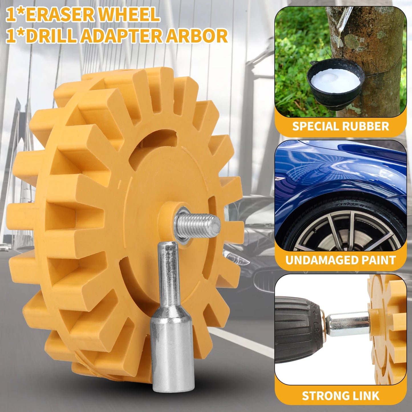 SIFANG Car Eraser Wheel Adhesive Remover Rubber Wheel, Smooth Power Drill Adapter, Paint Repair Rubber Vinyl Decals Removal T