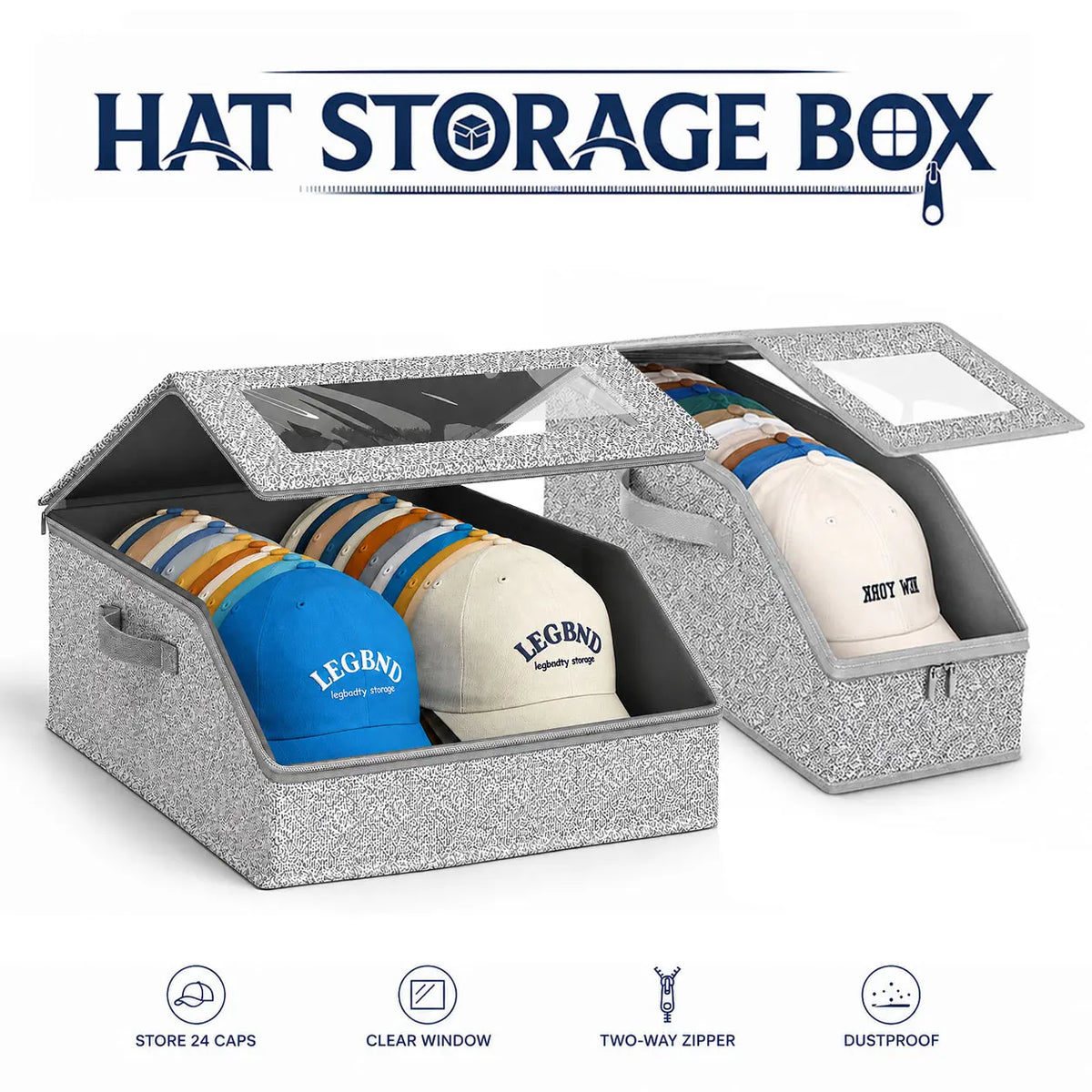 Hat Storage Box For Baseball Caps Clear Window Closet Organizer Dustproof Cap Holder Bag With Zipper Holds 24 Hats