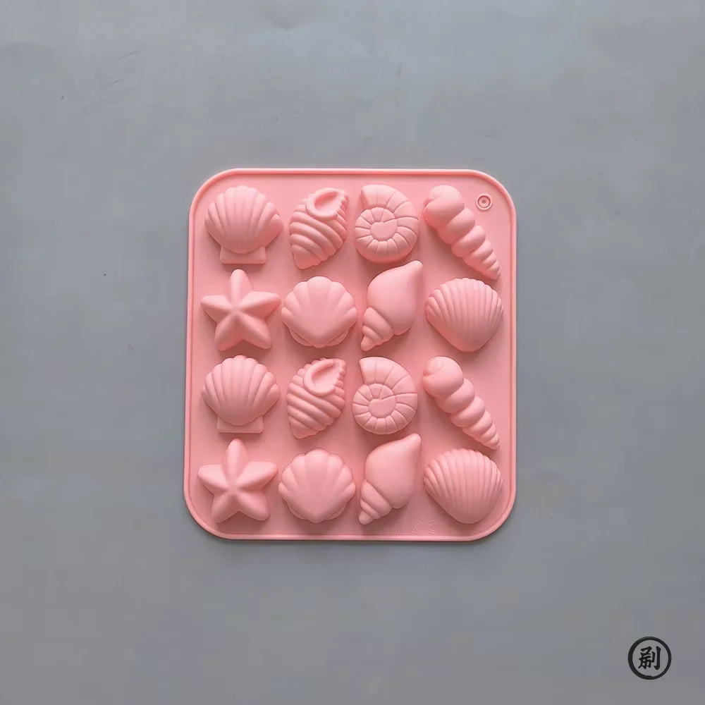 Chocolate Silicone Mold Shell Marine Animal Shape Candy Pudding Cake Decoration Mold 3D 16-Cavity - 011pink