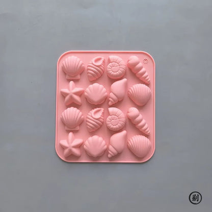 Chocolate Silicone Mold Shell Marine Animal Shape Candy Pudding Cake Decoration Mold 3D 16-Cavity - 011pink