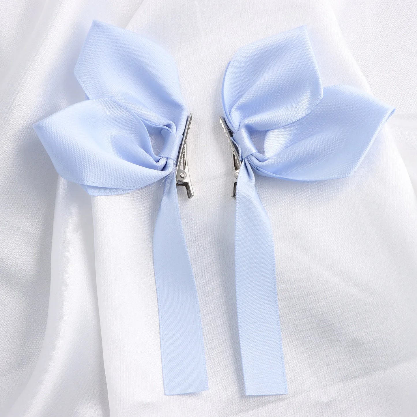 2pcs Sweet Bows Hair Clips Women White Ribbons Ponytails Clip Girls Cute Headwear Fashionable Korean Style Hairgrips Hairpins