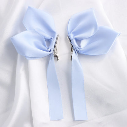 2pcs Sweet Bows Hair Clips Women White Ribbons Ponytails Clip Girls Cute Headwear Fashionable Korean Style Hairgrips Hairpins