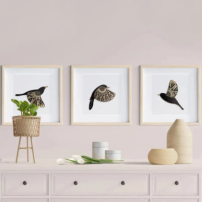 5pcs Wooden Black Bird Wall Decor Art Vintage Gothic Home Decor for Living Room Bathroom Kitchen Decorations Indoor Outdoor G