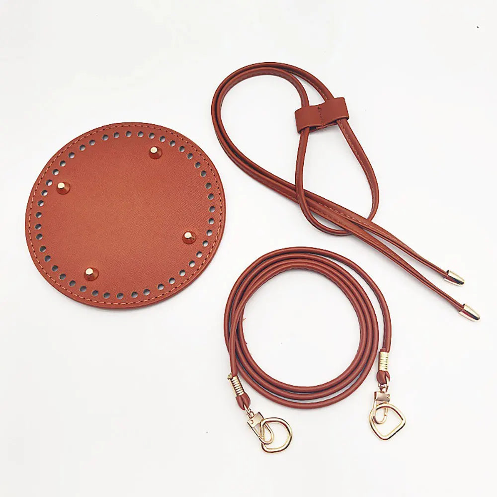 3Pcs DIY Purse Making Kit with Chain PU Leather Bucket Bag Base & Shoulder Strap Crochet Handbag Accessories ﻿ - 3Pcs Brown R