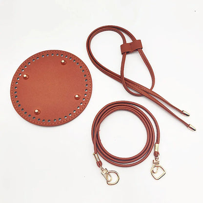 3Pcs DIY Purse Making Kit with Chain PU Leather Bucket Bag Base & Shoulder Strap Crochet Handbag Accessories ﻿ - 3Pcs Brown R