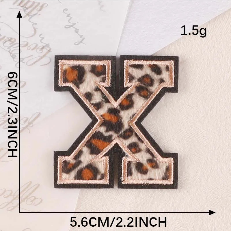 A~Z English Alphabet Letters Badge Patches,Leopard Print Applique Embroidery Iron on Stickers for Clothing,DIY Name Garment