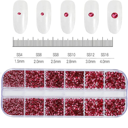 2400pcs+ Shiny Clear Crystal Gems Nail Rhinestones 1.5-4mm Mixed Round Glass Stone Flatback Nail Charms 12grids Nail Diamond 