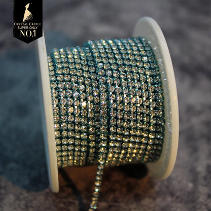 Rhinestones Chain Roll Tassel 1/10Yard Crystal Ribbon Strass Banding Sew On Gold Rhinestone Trim Strip Cup Chains For Needlew