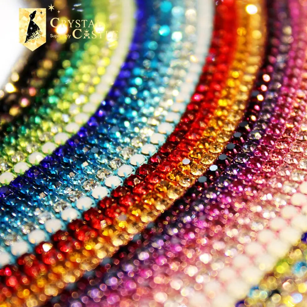 Rhinestones Chain Roll Tassel 1/10Yard Crystal Ribbon Strass Banding Sew On Gold Rhinestone Trim Strip Cup Chains For Needlew