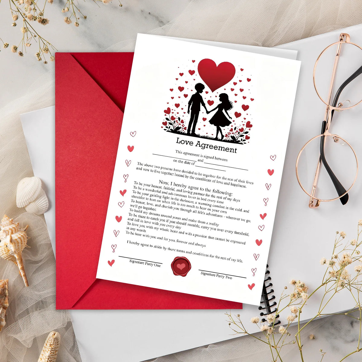 Proposal love contract anniversary greeting card lifetime love clause vow romantic marriage commitment card