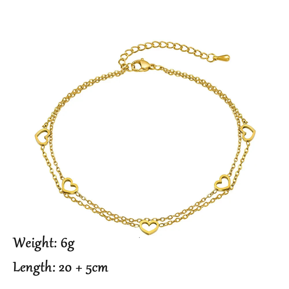 2024 Summer New Gold Color Anklets For Women Stainless Steel Firga Chain Feet Jewelry Layered Link Chain Accessory - Anklet 9