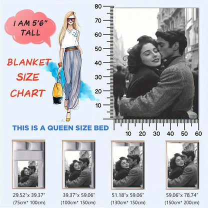 1 Piece of Custom DIY Personalized Photo Blanket for Your Loved One - Flannel Blanket with Personalized Photo, Soft and Warm,