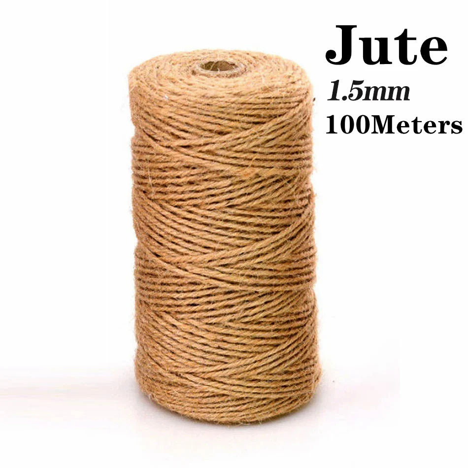 Natural Vintage Jute Rope Twine Roll Sewing Christmas Crafts Jute Cord Thread Wedding Handmade DIY Party Ribbon Bows Decorati