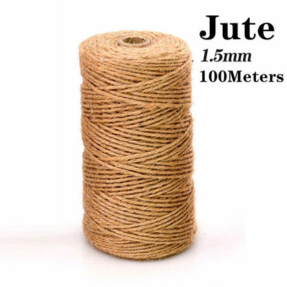 Natural Vintage Jute Rope Twine Roll Sewing Christmas Crafts Jute Cord Thread Wedding Handmade DIY Party Ribbon Bows Decorati