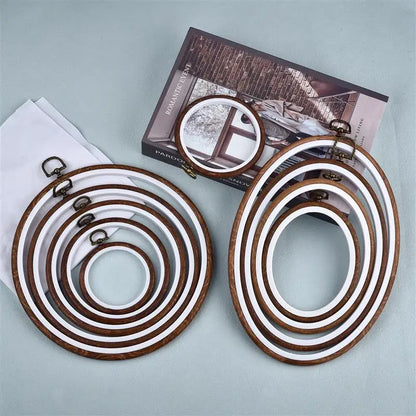Sewing Tool Round Oval Wooden Color Embroidery Hoops Frame Set Plastic Embroidery Hoop Rings For DIY Cross Stitch Needle Craf