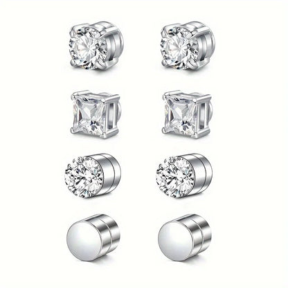 Set of man's magnetic earrings without punching ear clips,stainless steel personalized punk style women's ear studs - 4 pairs