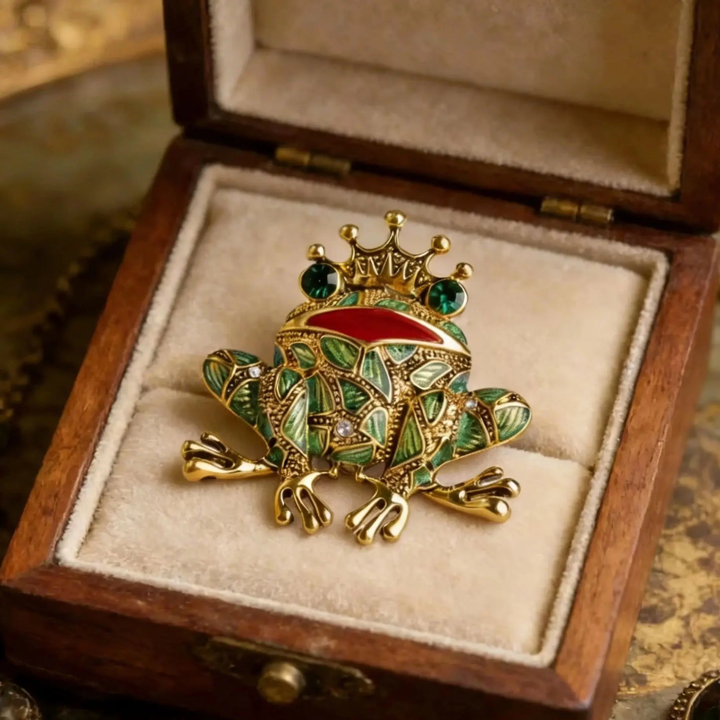 Vintage Black Frog Brooch Green Eyes Insect Toad Brooches for Men Women Kids Sweater Scarf Coat Accessories Jewelry Pins