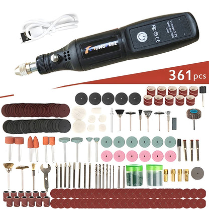 TUNGFULL Cordless Mini Rotary Tool Kit USB Rechargeable Grinder Pen Set For DIY Polishing Drilling Carving Craft Work - with 