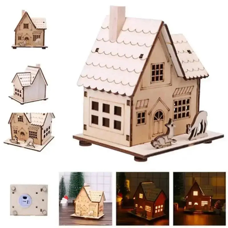 Christmas LED Light Wooden House Luminous Cabin Merry Christmas Decorations For Home DIY Xmas Tree Ornaments Kids Gift New Ye