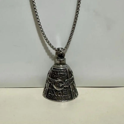Vintage 3D Design Motorcycle Guardian Bell Punk Style Wing Design Biker Good Luck Charm Alloy Retro Angel Pendant Bell Men