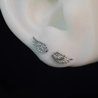 Fashion Silver Color Zircon Wing Stud Earrings for Women Luxury Shiny Crystal Geometric Personality Ear Bone Nail Jewelry Gif