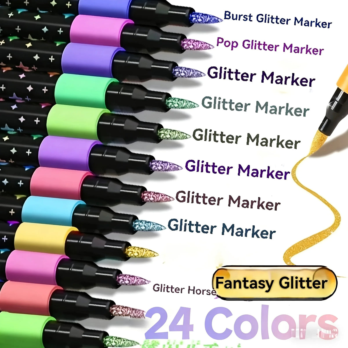 24 Colors Colorful Double-Ended Glitter Pens with Fast-Drying Glue-Like Ink - Fine Tip Tip-To-Base for Scrapbooking, Card Mak