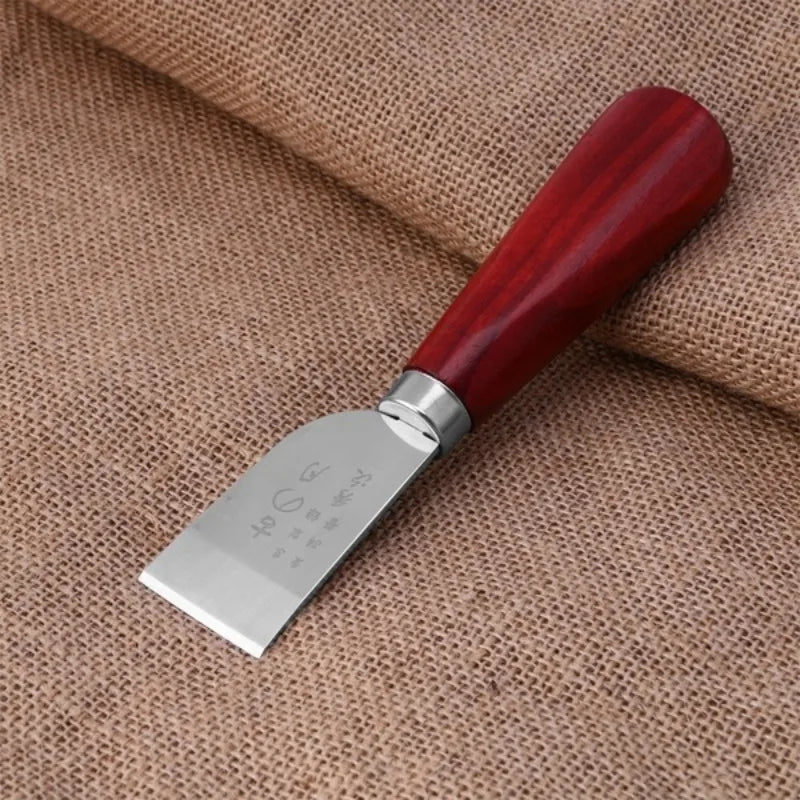 DIY Leathercraft Tool Wooden Handle Stainless Steel Leather Cutting Knife Leather Shovel Knife for Leather Working