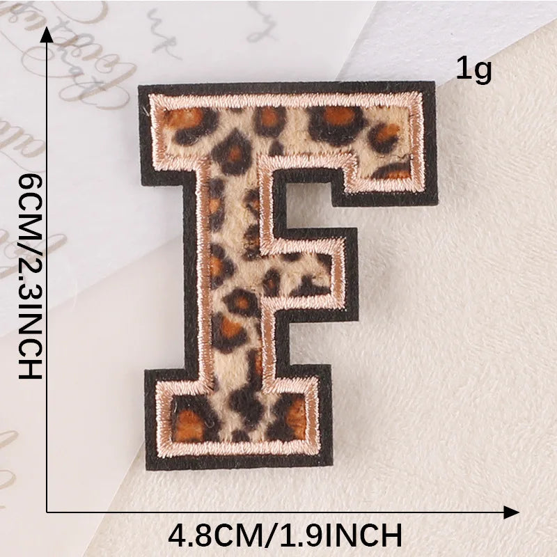 A~Z English Alphabet Letters Badge Patches,Leopard Print Applique Embroidery Iron on Stickers for Clothing,DIY Name Garment