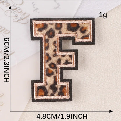 A~Z English Alphabet Letters Badge Patches,Leopard Print Applique Embroidery Iron on Stickers for Clothing,DIY Name Garment