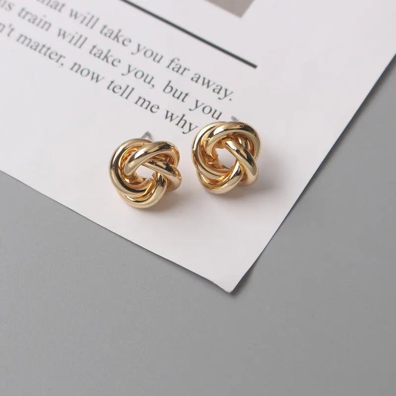 Tiny Metal Stud Earrings for Women Gold Color Twist Round Earrings Small Unusual Earrings Boucles D'Orailles Fashion Jewelry