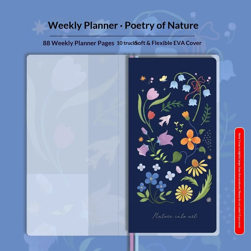 Kinbor Cute Agenda Undate Weekly Daily Planner Slim Illustrated Self-fill Notebook Weekly To Do List Hardcover Two Page Per W