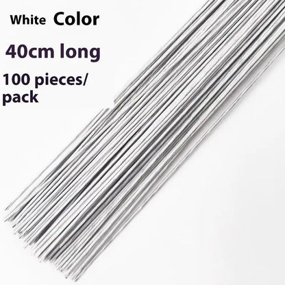 100Pcs DIY Floral Material Wire Stem Accessoies Wedding Home Decor 40cm Floral Wire Stems Artificial Green Flower Stem - Whit
