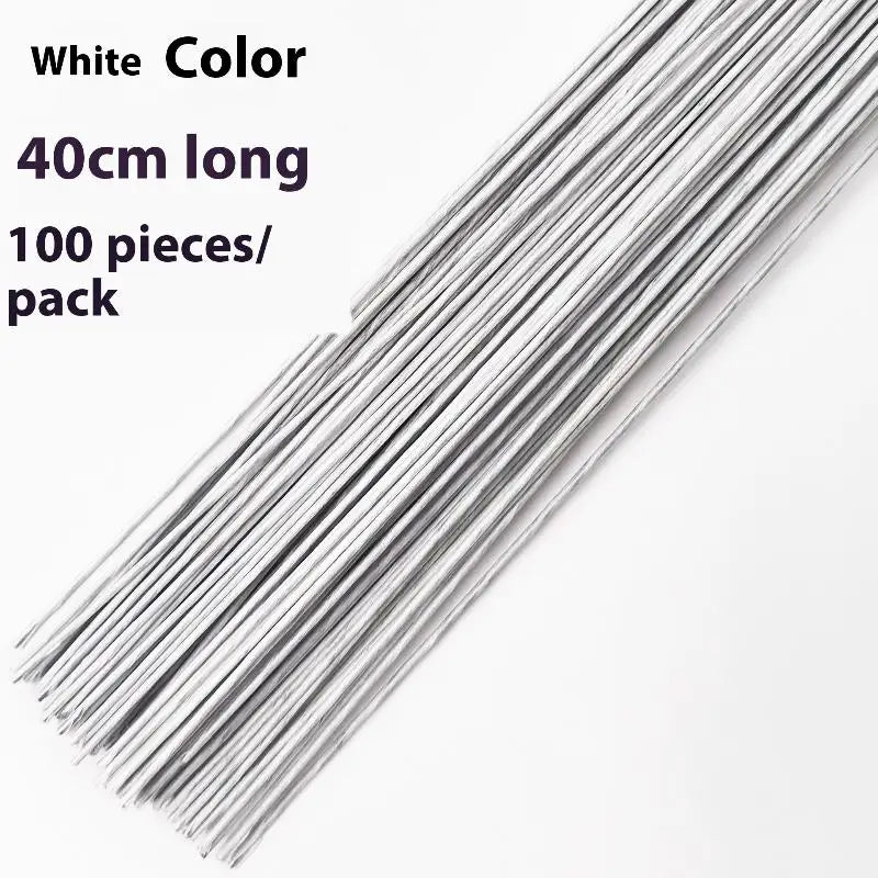 100Pcs DIY Floral Material Wire Stem Accessoies Wedding Home Decor 40cm Floral Wire Stems Artificial Green Flower Stem