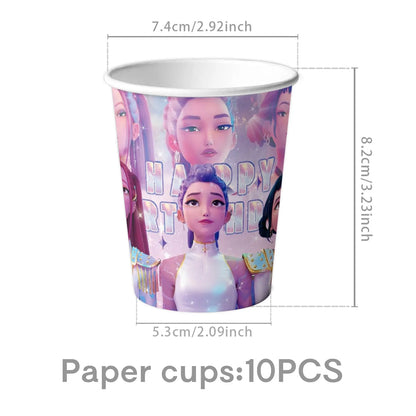 K-Pop Theme Disposable Tableware Set for Kids Birthday Baby Shower Party - Paper Plates Cups And Tablecloth with Birthday Ban