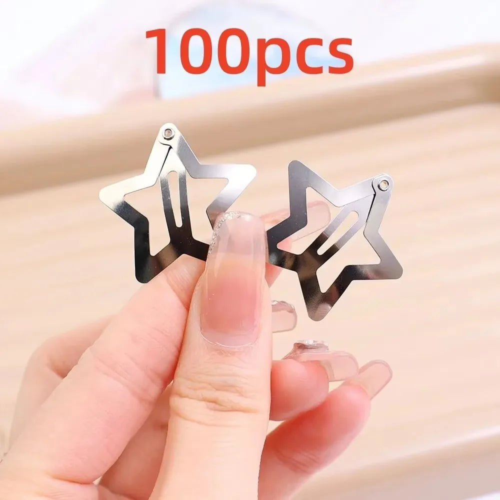5/15/30/60/100/200pcs Y2K Silver Star Hair Clips for Girls Metal Snap Clip Hairpins Barrettes Hair Grip Jewel Hair Accessorie