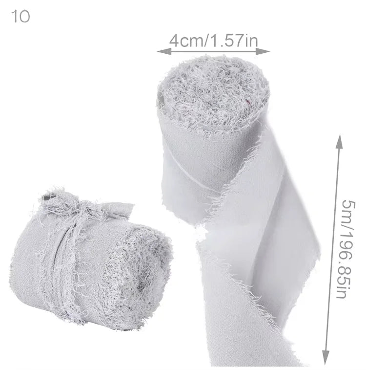 5m/Roll Frayed Silk Ribbon Edged Wrinkle Chiffon Handmade Ripped Wedding Party Flower Bouquet Gift Packing Decorations DIY Cr
