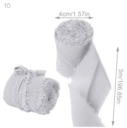 5m/Roll Frayed Silk Ribbon Edged Wrinkle Chiffon Handmade Ripped Wedding Party Flower Bouquet Gift Packing Decorations DIY Cr