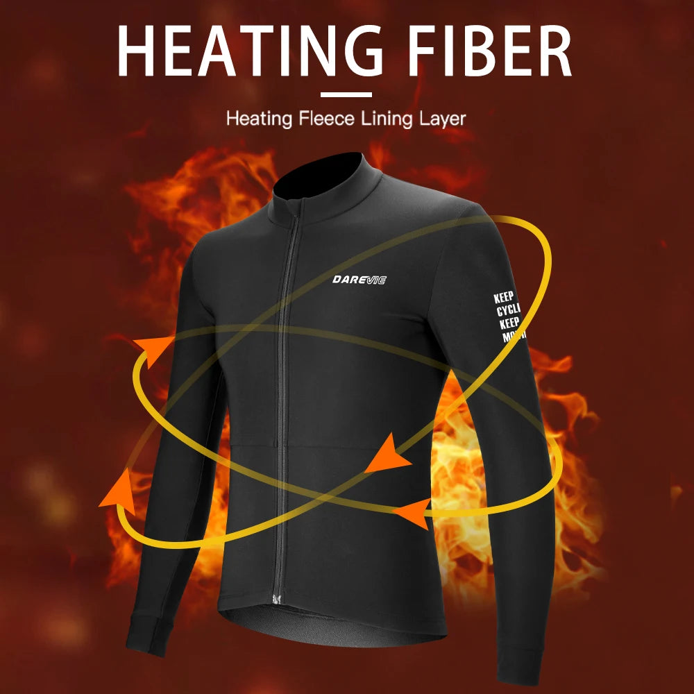 DAREVIE Cycling Jersey Winter Thermal Fleece Cycling Jersey Men Long Sleeve Hot Warm Soft Brushed Breathable Bicycle Clothing