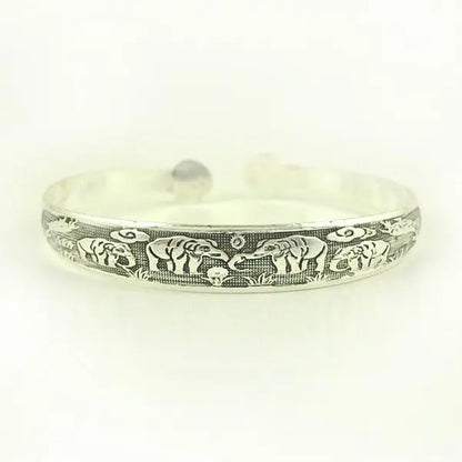 Retro Cuff Bracelets Tibetan Silver Metal Carving Fish Elephant Flower Bangles Vintage Gypsy Jewelry Female Gifts