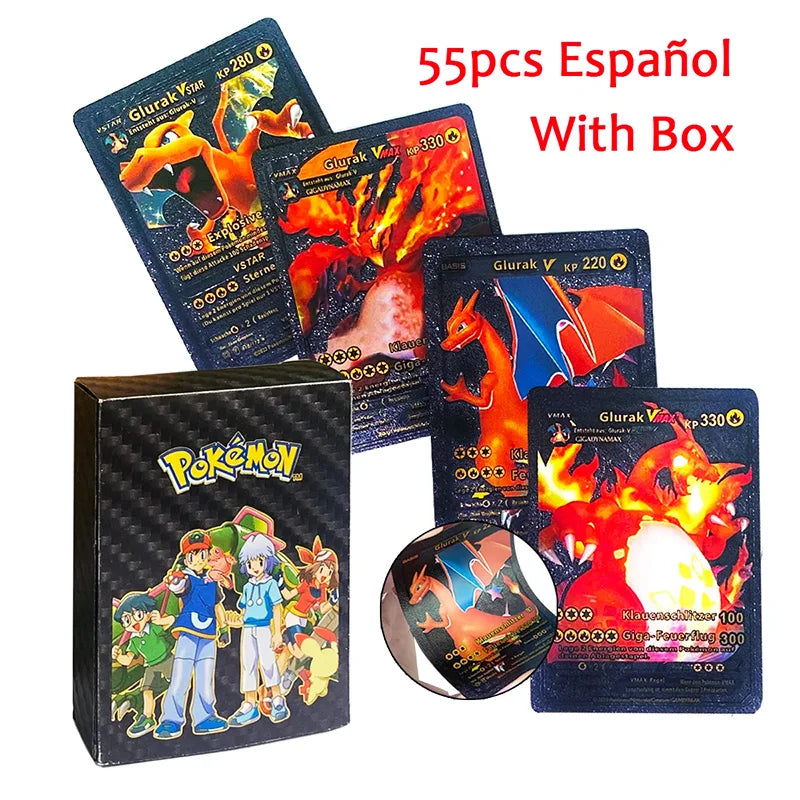55pc English card Charizard Gold Foil Cards Golden Letters English Spanish Game Card Metalicas Vmax Gx Series Gift