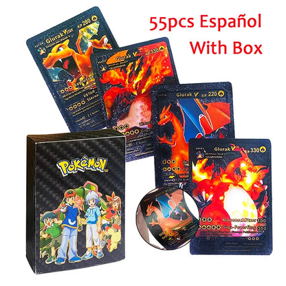 55pc English card Charizard Gold Foil Cards Golden Letters English Spanish Game Card Metalicas Vmax Gx Series Gift - Spanish 