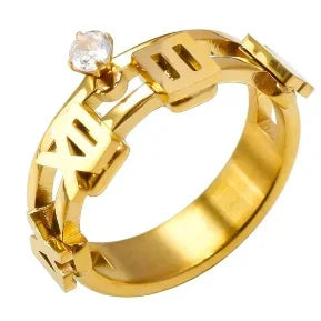 Stainless Steel Ring for Women Inlaid Zircon Rings Waterproof Romantic Fashion Jewelry - A36 Gold / 8