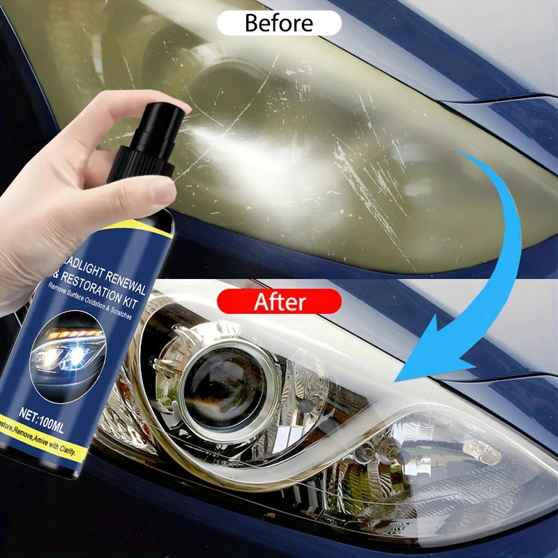 100ml Ceramic Headlight Restoration Spray, Premium Car Headlight Repair Tool - Removes Yellowing and Oxidation, Restores Clar